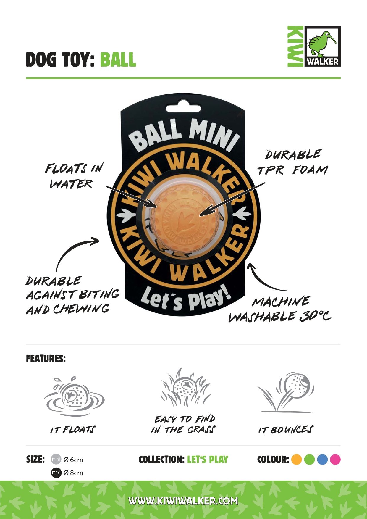 KIWI WALKER Let's play! Ball 6,5 cm GREEN - Imagen 2