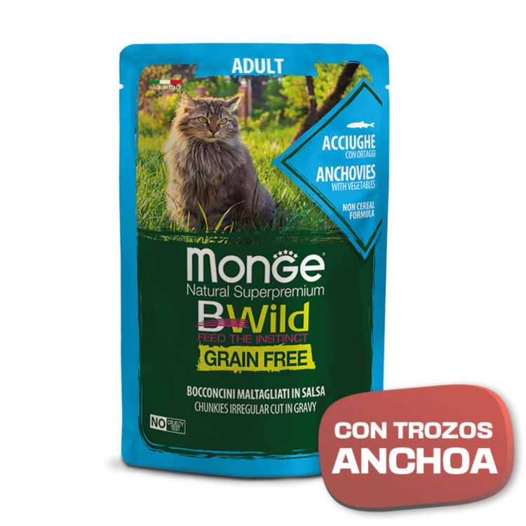MONGE CComida en salsa para gato adulto de anchoas con verduras 85gr - Imagen 2