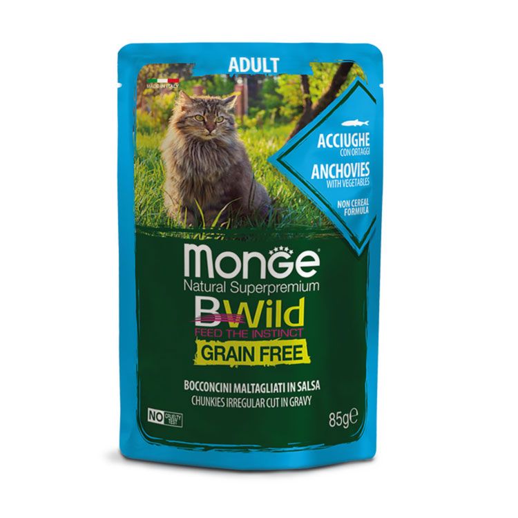 MONGE CComida en salsa para gato adulto de anchoas con verduras 85gr