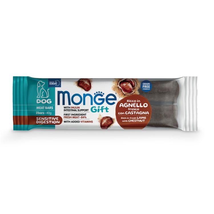 Monge Gift Perro – Meat bar digestión sensible para perro adulto con cordero y castaña – 40gr