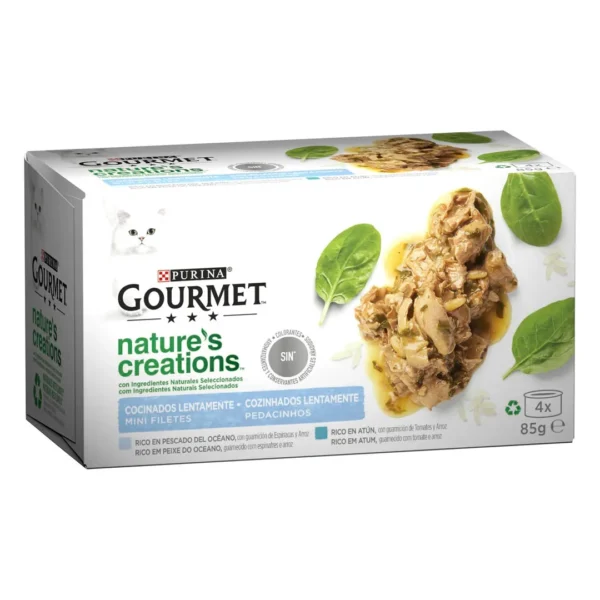 PURINA® GOURMET® NATURE'S CREATIONS Pack Mini Filetes Rico en Pescado del Océano y Atún(4x85g