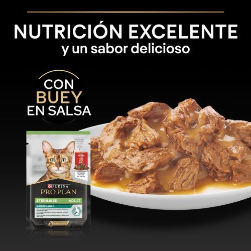 PURINA® PRO PLAN® Gato Adulto Sobre ESTERILIZADO Maintenance con Buey en salsa 85g - Imagen 4