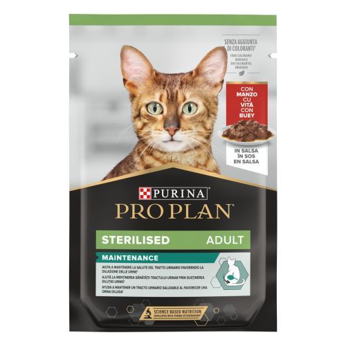 PURINA® PRO PLAN® Gato Adulto Sobre ESTERILIZADO Maintenance con Buey en salsa 85g