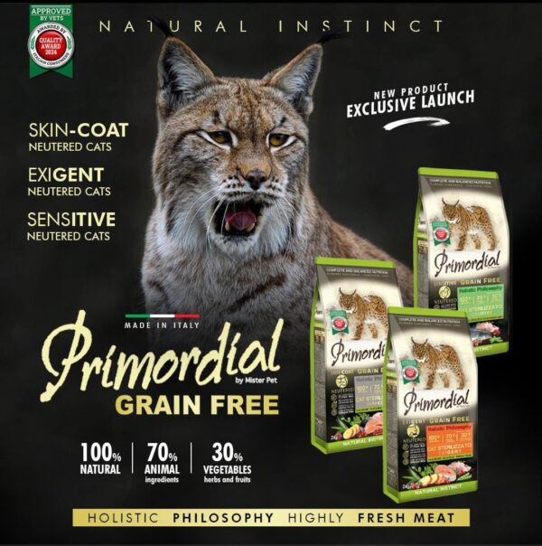 PRIMORDIAL GATO ADULTO ESTERILIZADO GF CON SALMÓN Y CODORNIZ 2kg