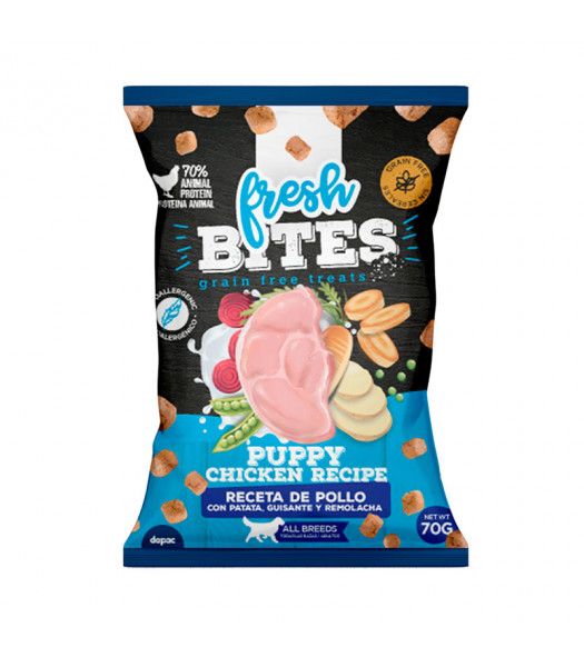 Fresh bites grain free snacks Puppy chicken recipe para perros 70 gr