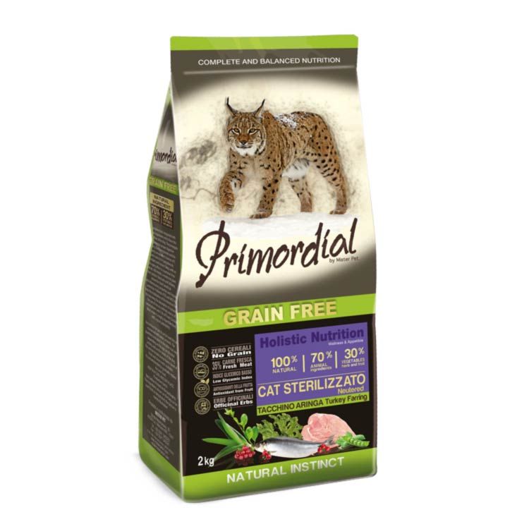 PRIMORDIAL GATO ADULTO ESTERILIZADO GF CON PAVO Y ARENQUE 2kg