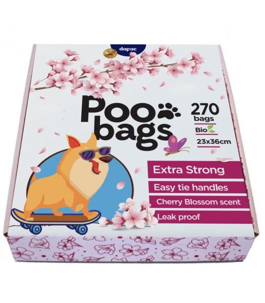 Sakura Poo Bags aroma flor de cereza 18*15 gruesas biodegradables (270 Bolsas) (Con asas)
