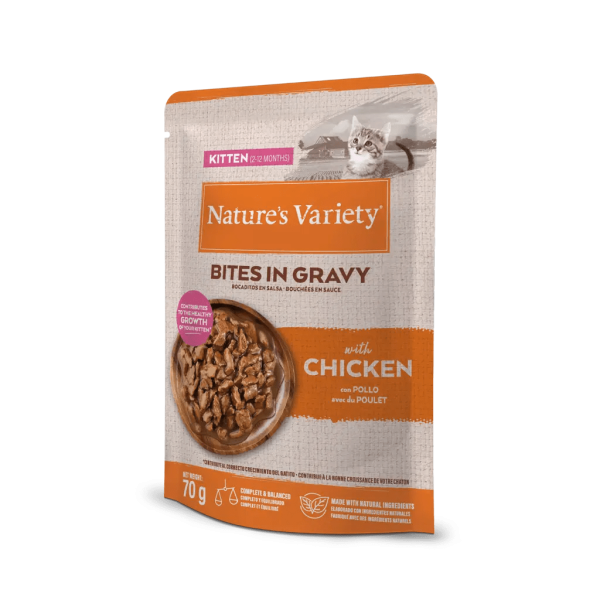 NATURE´S VARIETY BOCADITOS EN SALSA DE GATITO CON POLLO 70gr