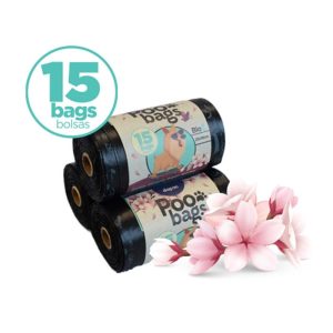 Poo bags negras ecofriendly con asa 1 Rollo, 15 bolsitas