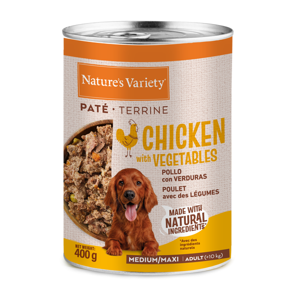 NATURE´S VARIETY DOG PPATÉ DE POLLO PARA ADULTOS MEDIANO/MAXI 400gr