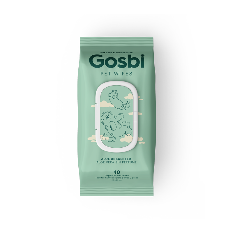 GOSBI WELLSBI PET WIPES UNESCENTED WITH ALOE 15u